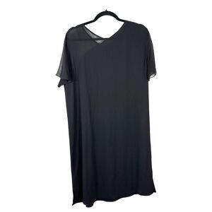 Eileen Fisher 100% Silk Short Sleeve Black Shift Dress Midi Size Medium